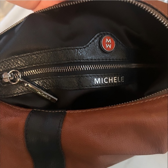 MICHELE Brown & Black Leather Chain Link Strap Shoulder Bag - Picture 16 of 16